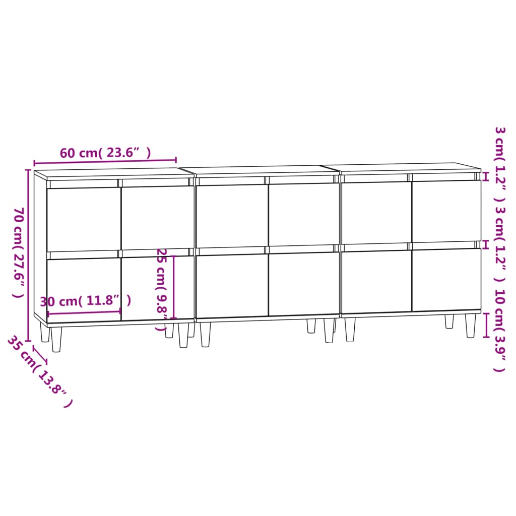 Credenze 3pz Bianco Lucido 60x35x70 cm in Legno Multistrato - homemem39