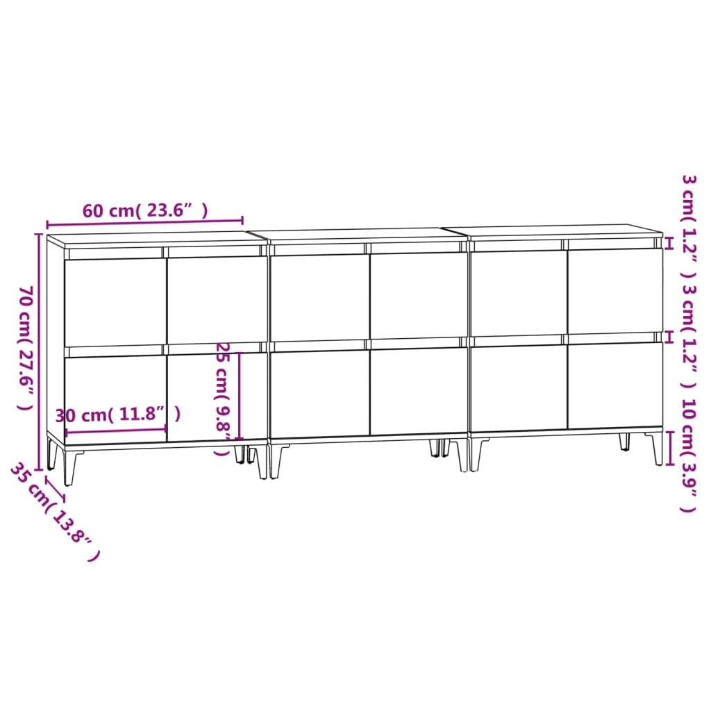 Credenze 3pz Bianche 60x35x70 cm in Legno Multistrato - homemem39