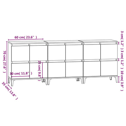 Credenze 3pz Nere 60x35x70 cm in Legno Multistrato - homemem39