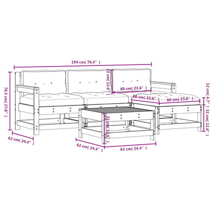 Set Divani da Giardino 5pz con Cuscini in Legno Massello Bianco - homemem39