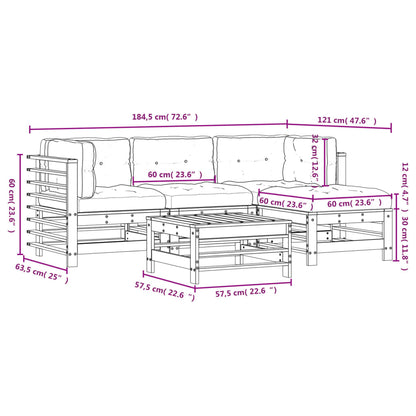 Set Divani da Giardino 5 pz con Cuscini in Legno Massello - homemem39