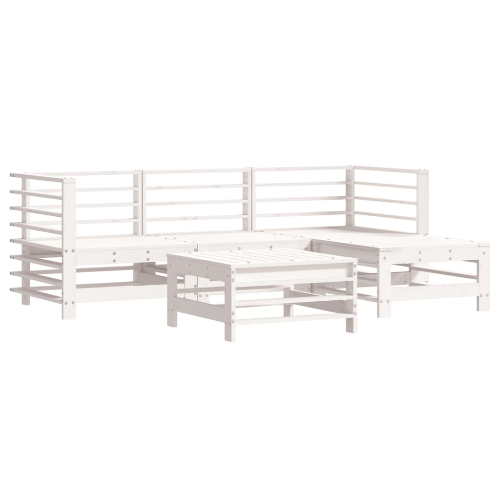 Set Divani da Giardino 5pz con Cuscini in Legno Massello Bianco - homemem39