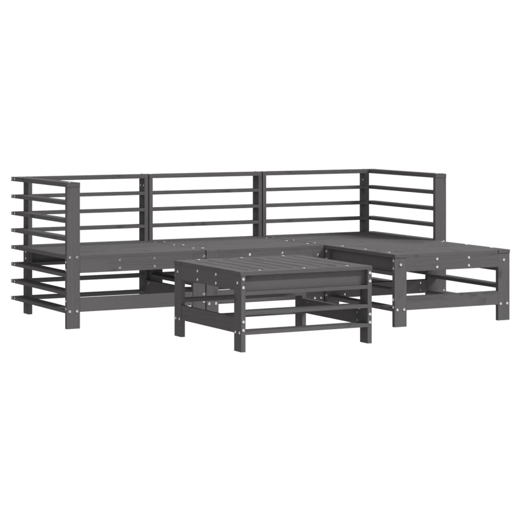 Set Divani da Giardino 5pz con Cuscini in Legno Massello Grigio - homemem39