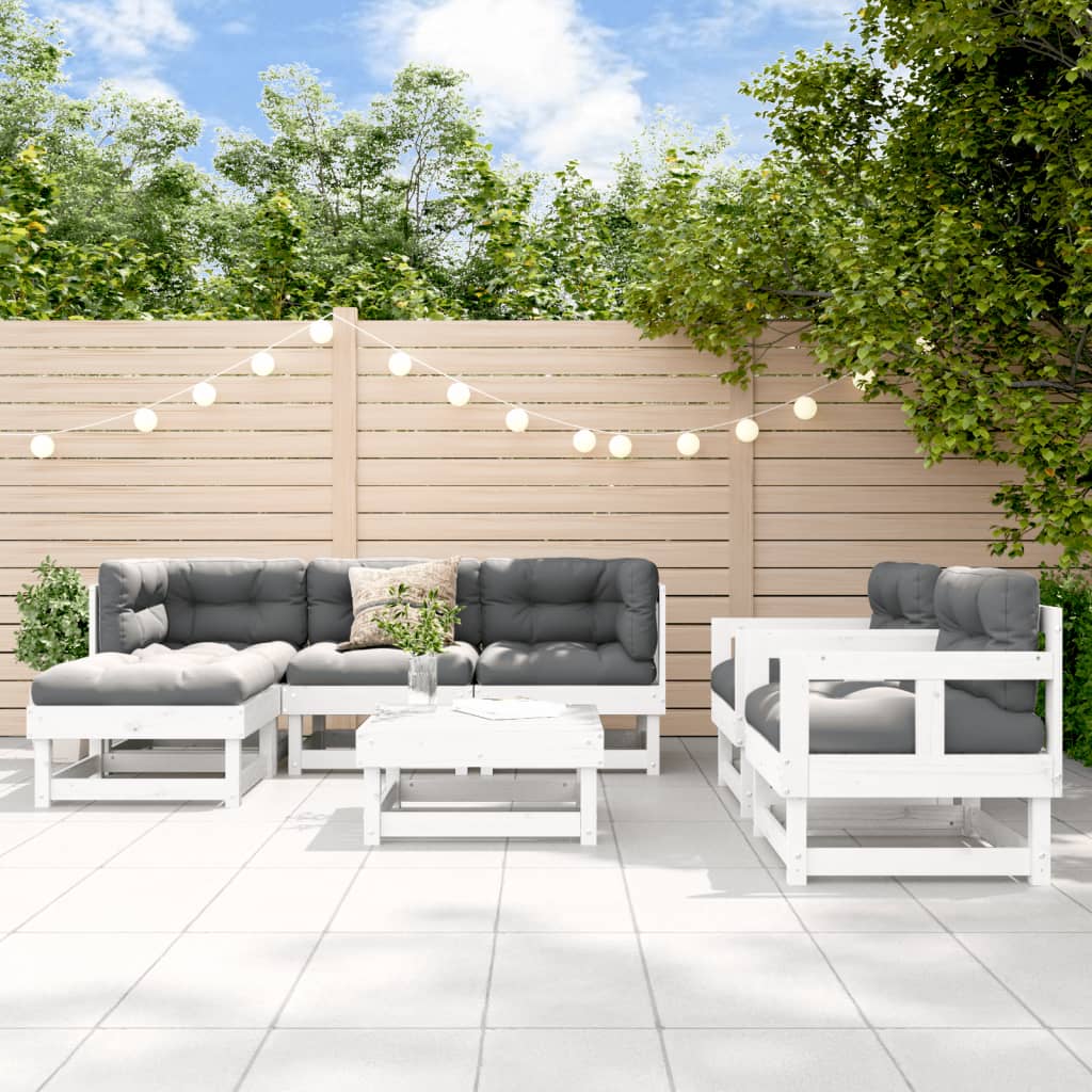 Set Divani da Giardino 7pz con Cuscini in Legno Massello Bianco - homemem39