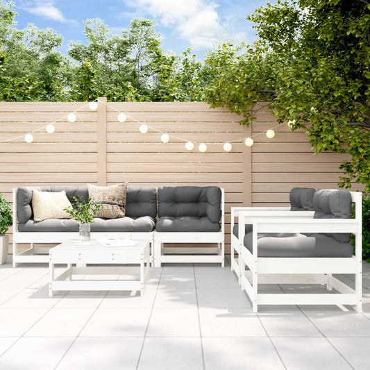 Set Divani da Giardino 6pz con Cuscini in Legno Massello Bianco - homemem39