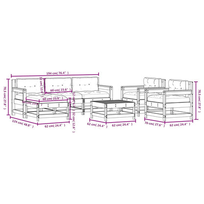 Set Divani da Giardino 7pz con Cuscini in Legno Massello Grigio - homemem39