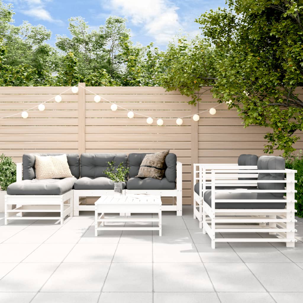 Set Divani da Giardino 7pz con Cuscini in Legno Massello Bianco - homemem39