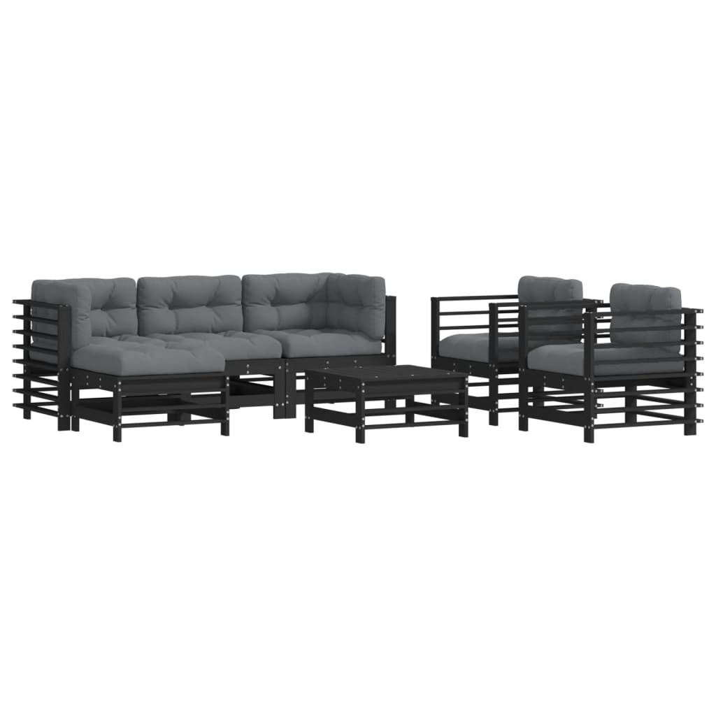 Set Divani da Giardino 7 pz con Cuscini in Legno Massello Nero - homemem39