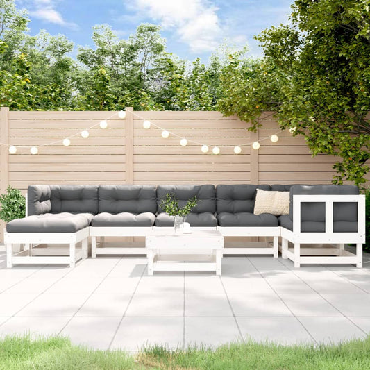 Set Divani da Giardino 8pz con Cuscini in Legno Massello Bianco - homemem39