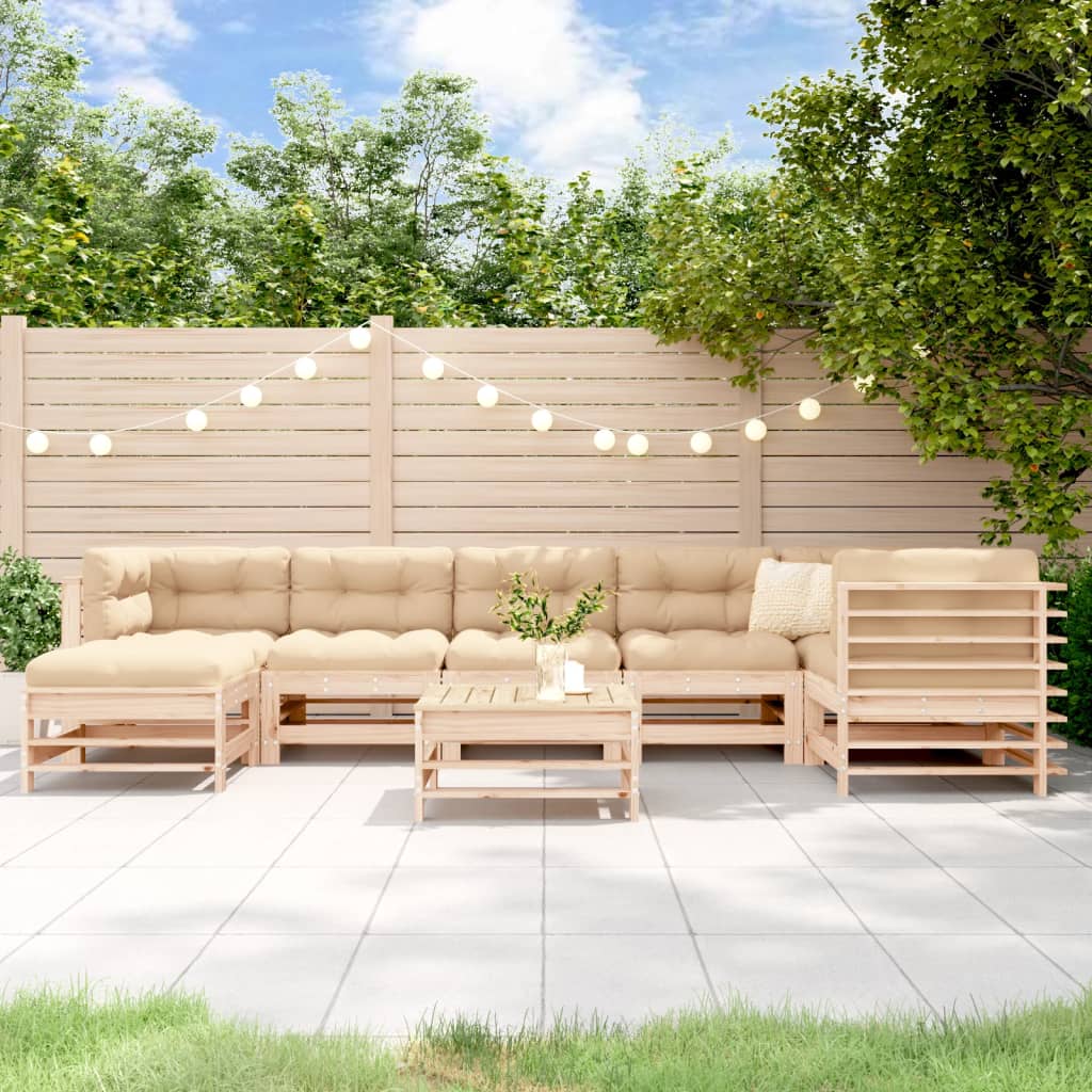 Set Divani da Giardino 8 pz con Cuscini in Legno Massello - homemem39