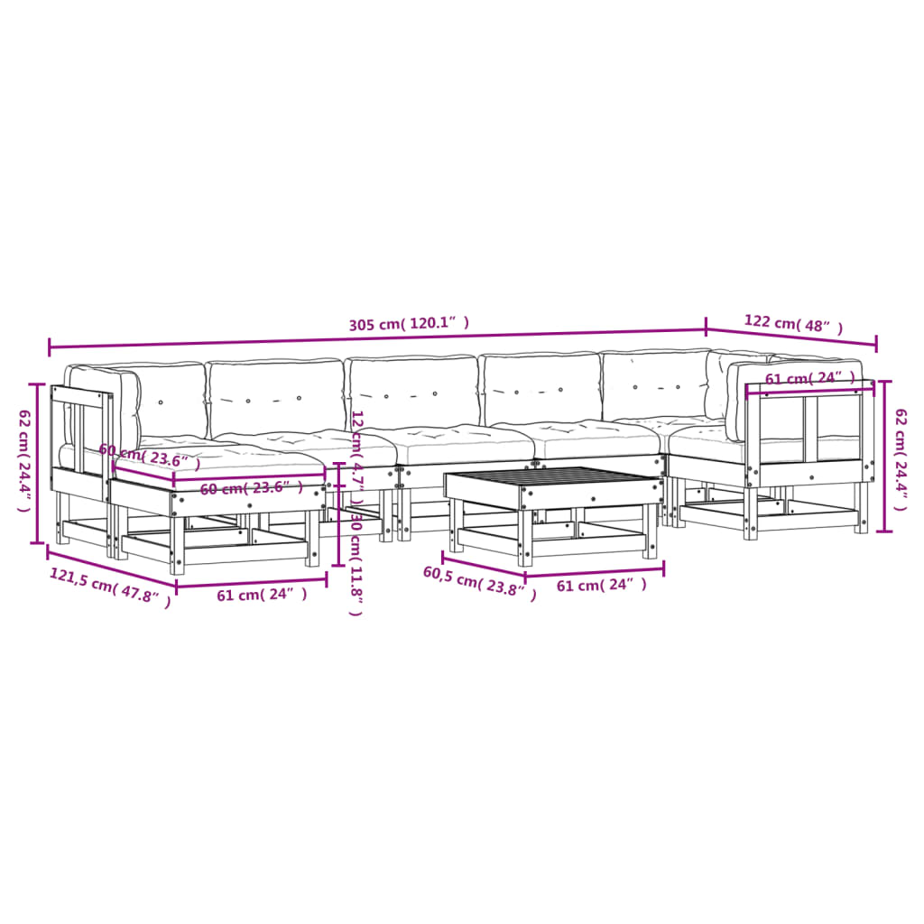 Set Divani da Giardino 8pz con Cuscini in Legno Massello Bianco - homemem39