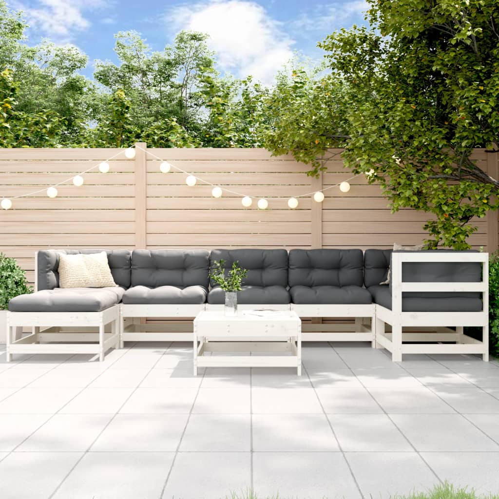 Set Divani da Giardino 8pz con Cuscini in Legno Massello Bianco - homemem39