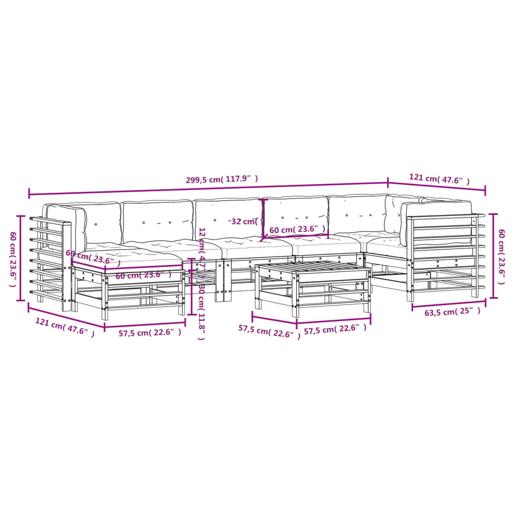 Set Divani da Giardino 8pz con Cuscini in Legno Massello Bianco - homemem39