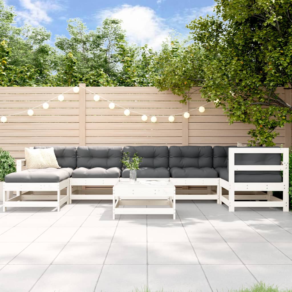 Set Divani da Giardino 8pz con Cuscini in Legno Massello Bianco - homemem39