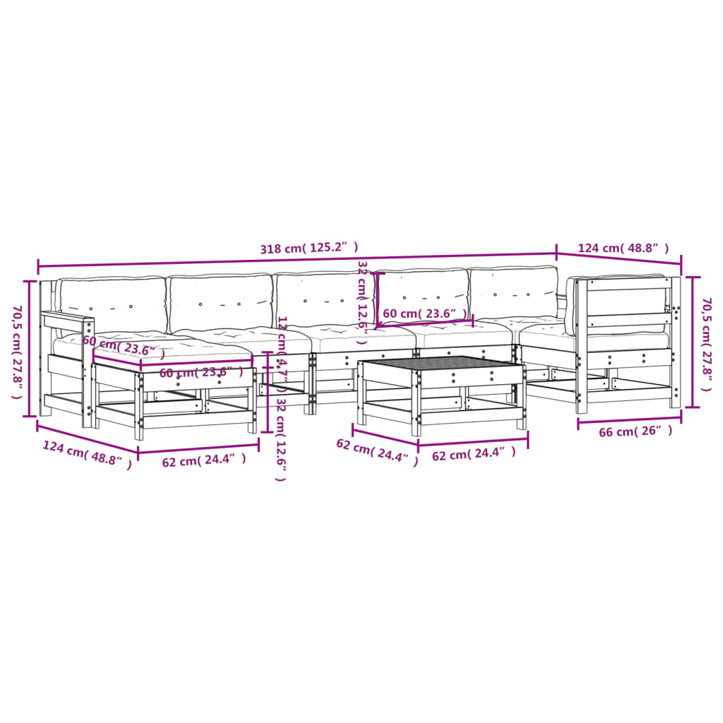 Set Divani da Giardino 8pz con Cuscini in Legno Massello Grigio - homemem39