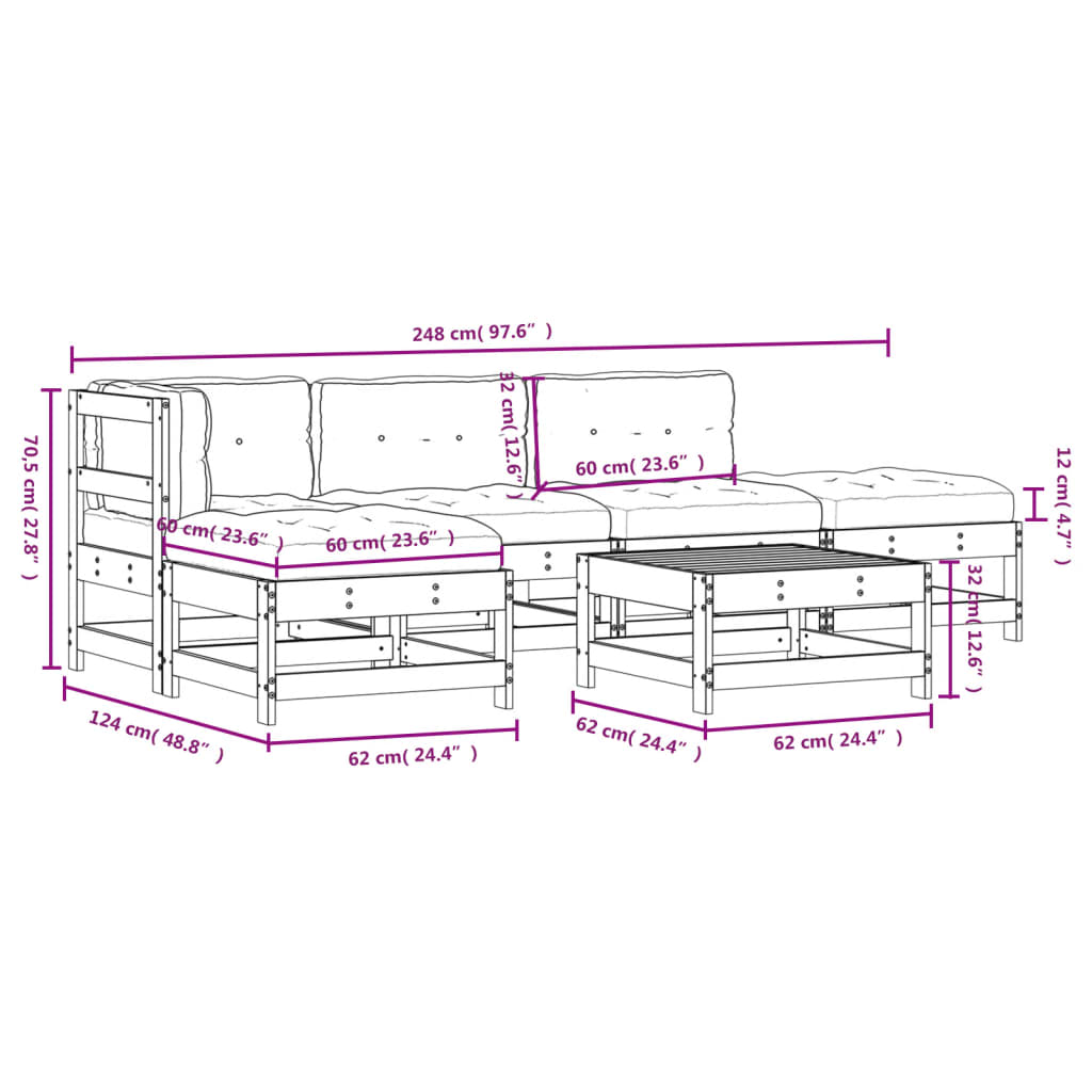 Set Divani da Giardino 6pz con Cuscini in Legno Massello Grigio - homemem39