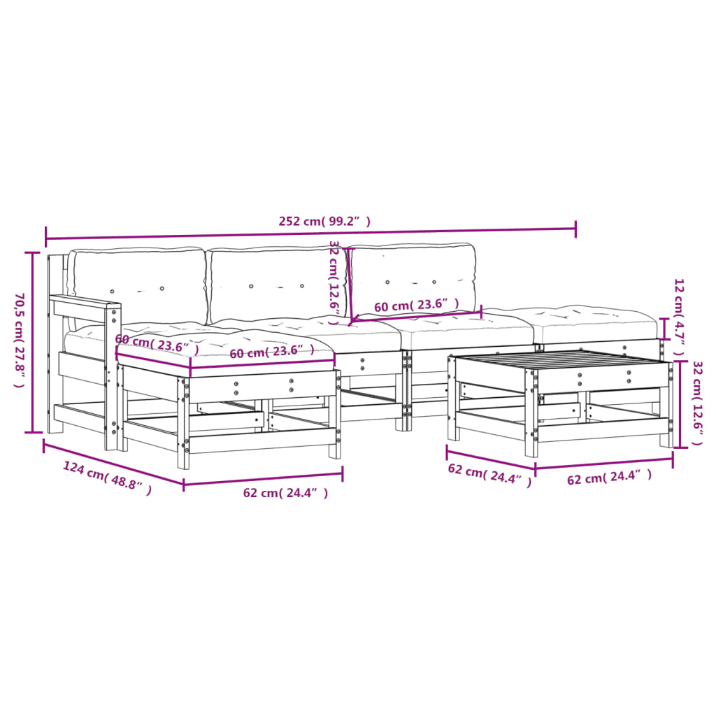 Set Divani da Giardino 6pz con Cuscini in Legno Massello Grigio - homemem39