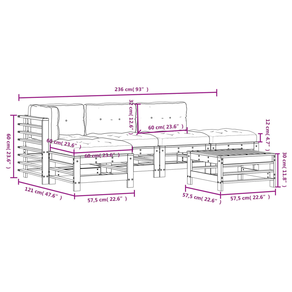 Set Divani da Giardino 6 pz con Cuscini in Legno Massello - homemem39