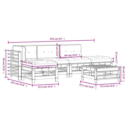 Set Divani da Giardino 6pz con Cuscini in Legno Massello Bianco - homemem39