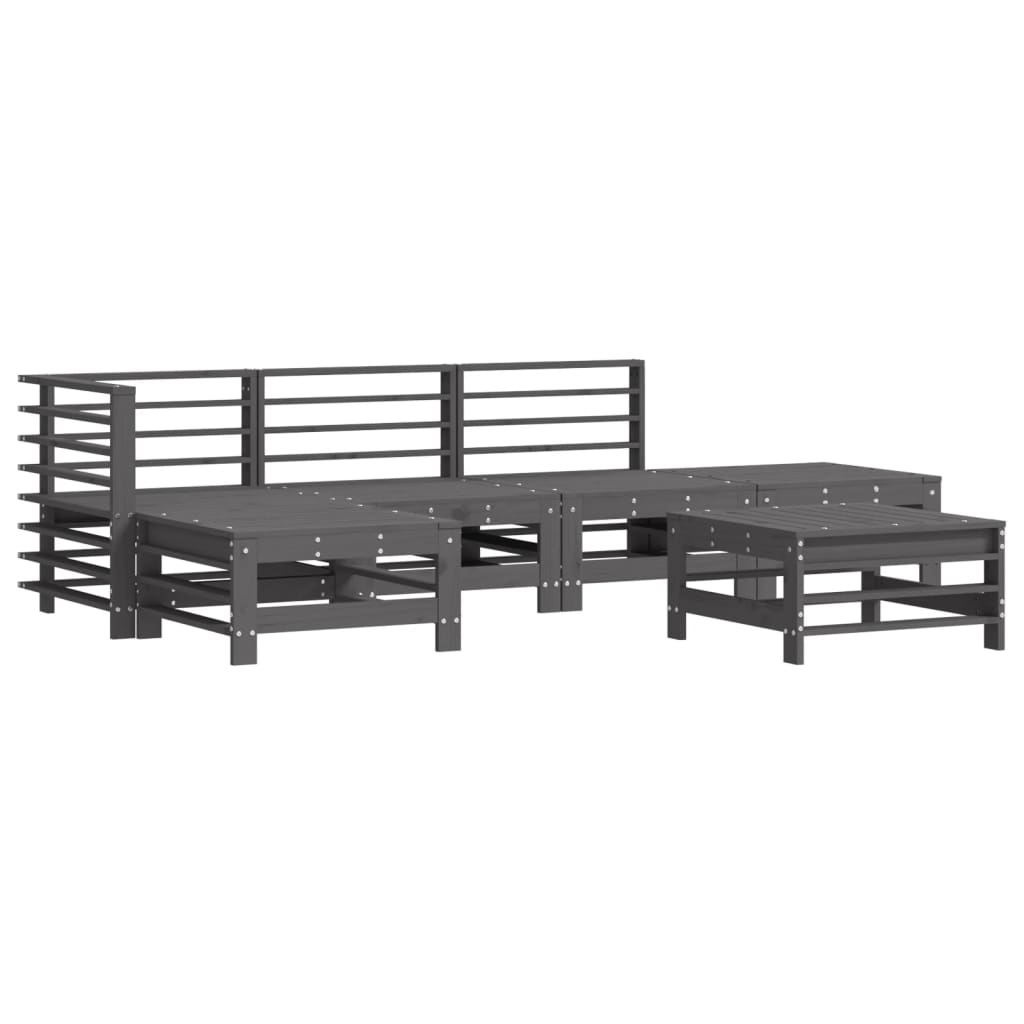 Set Divani da Giardino 6pz con Cuscini in Legno Massello Grigio - homemem39