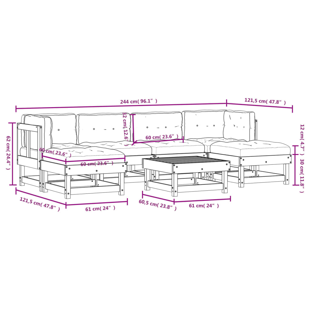 Set Divani da Giardino 7pz con Cuscini in Legno Massello Bianco - homemem39