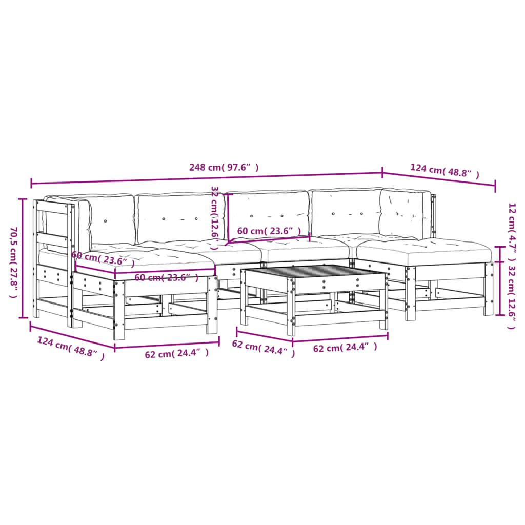 Set Divani da Giardino 7pz con Cuscini in Legno Massello Bianco - homemem39