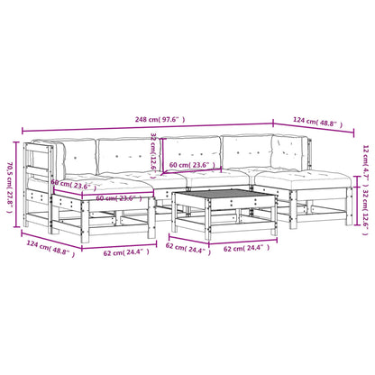 Set Divani da Giardino 7pz con Cuscini in Legno Massello Grigio - homemem39