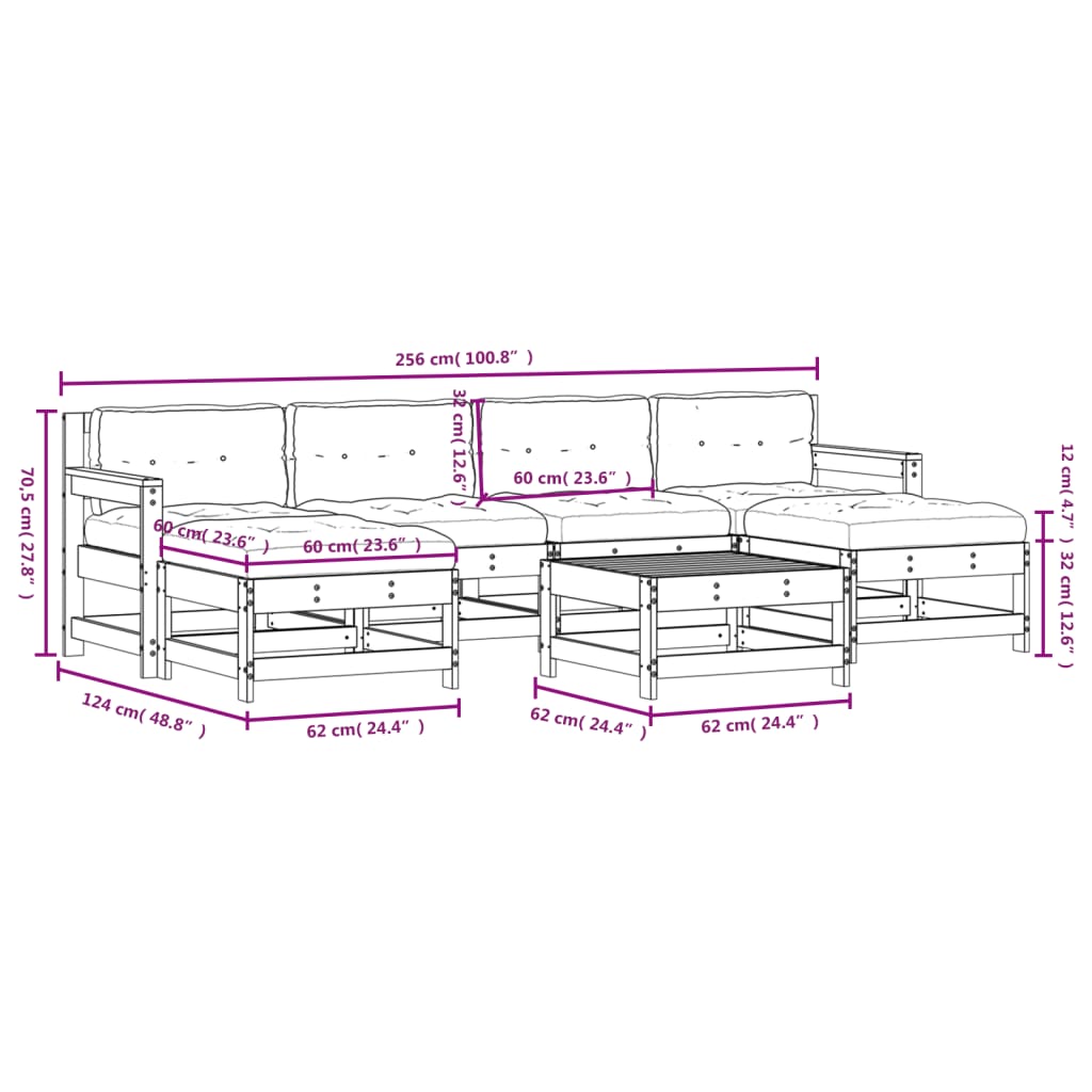 Set Divani Giardino 7 pz con Cuscini Legno Massello di Douglas - homemem39