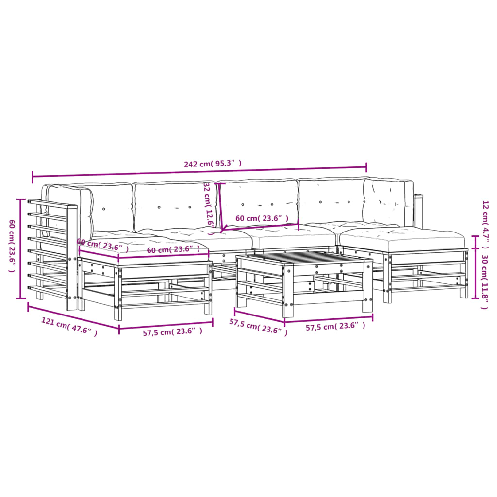 Set Divani da Giardino 7pz con Cuscini in Legno Massello Grigio - homemem39