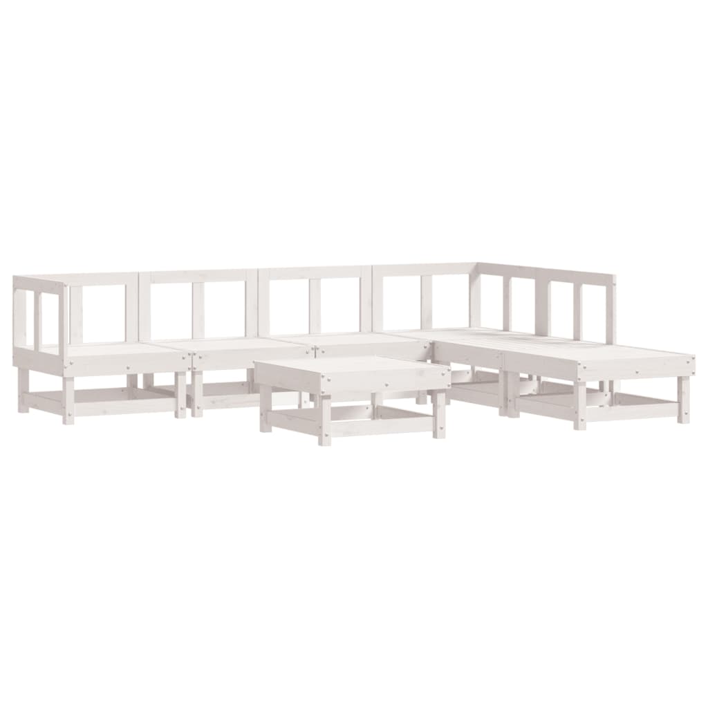 Set Divani da Giardino 7pz con Cuscini in Legno Massello Bianco - homemem39