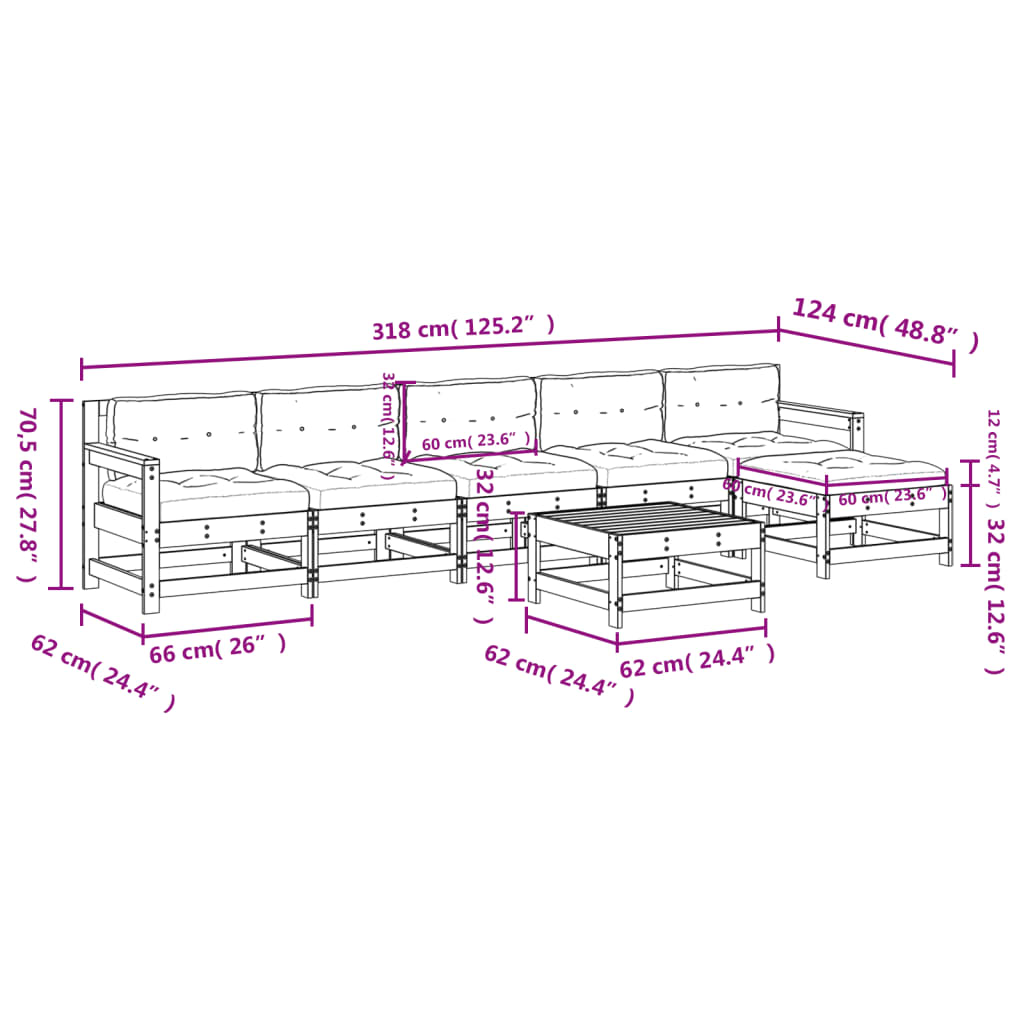 Set Divani Giardino 7 pz con Cuscini Legno Massello di Douglas - homemem39