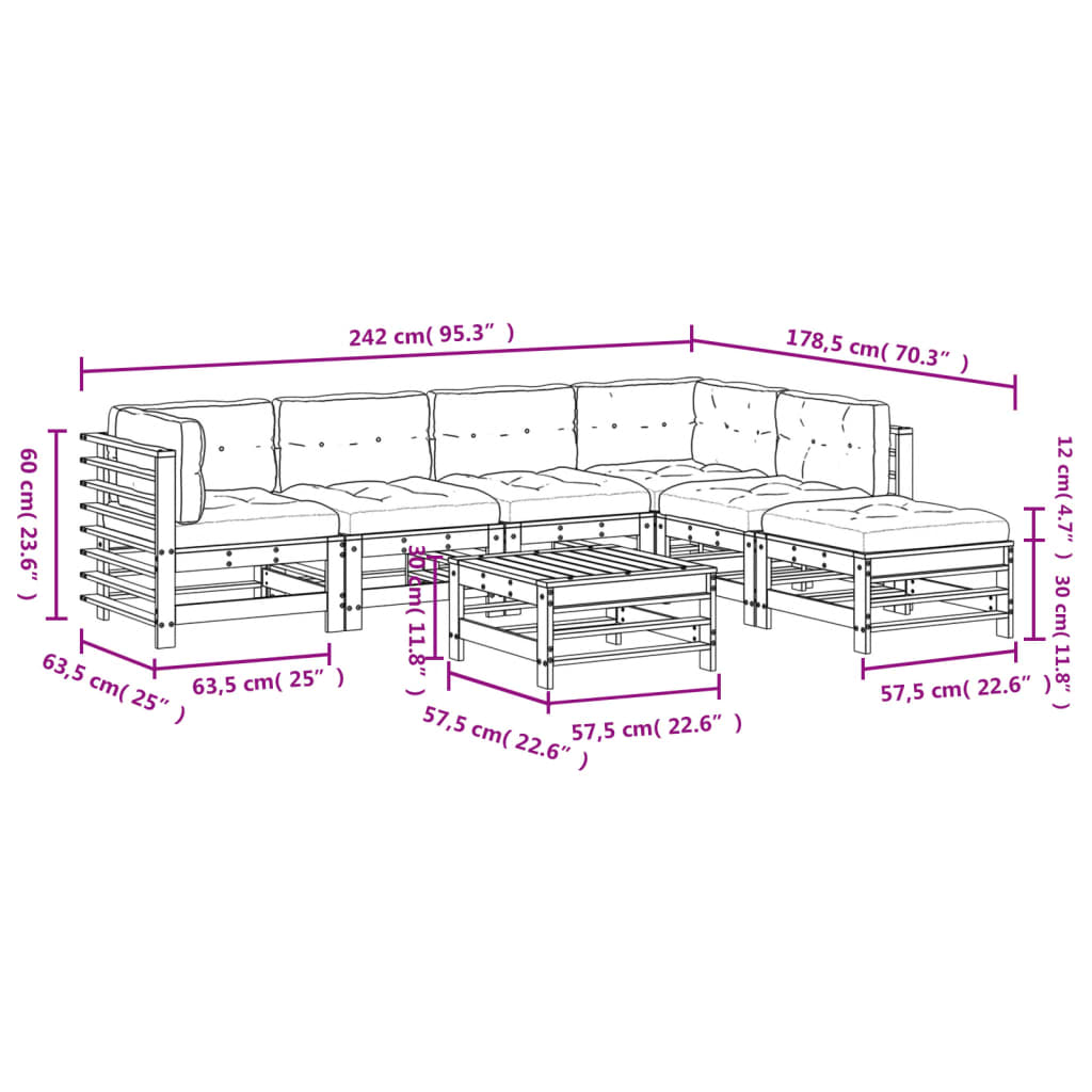 Set Divani da Giardino 7 pz con Cuscini in Legno Massello - homemem39