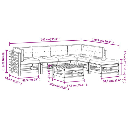 Set Divani da Giardino 7pz con Cuscini in Legno Massello Bianco - homemem39