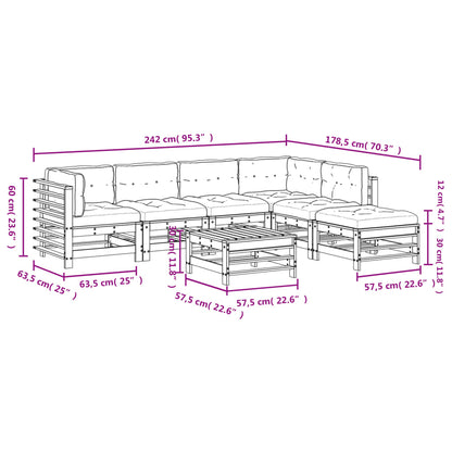 Set Divani da Giardino 7pz con Cuscini in Legno Massello Grigio - homemem39