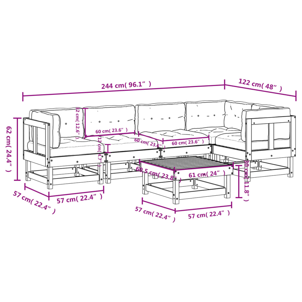 Set Divani da Giardino 6pz con Cuscini Legno Impregnato di Pino - homemem39