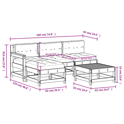 Set Divani da Giardino 5pz con Cuscini in Legno Massello Bianco - homemem39