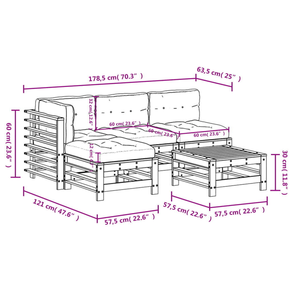 Set Divani da Giardino 5 pz con Cuscini in Legno Massello - homemem39