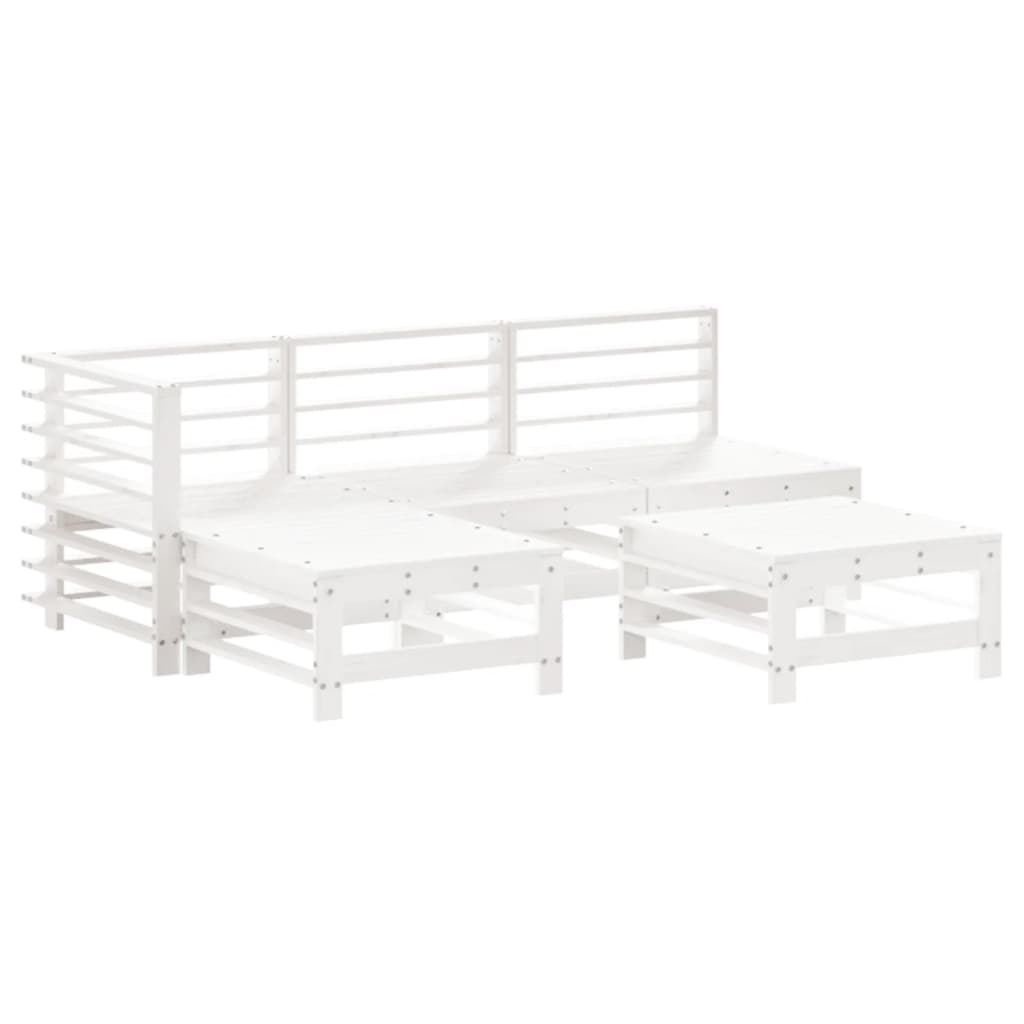 Set Divani da Giardino 5pz con Cuscini in Legno Massello Bianco - homemem39