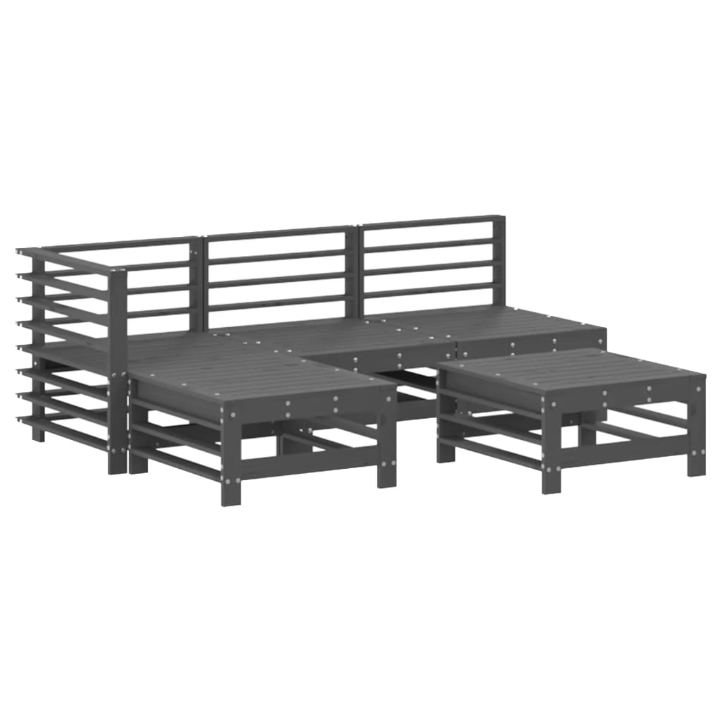 Set Divani da Giardino 5pz con Cuscini in Legno Massello Grigio - homemem39