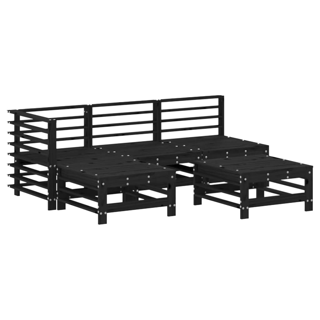 Set Divani da Giardino 5 pz con Cuscini in Legno Massello Nero - homemem39