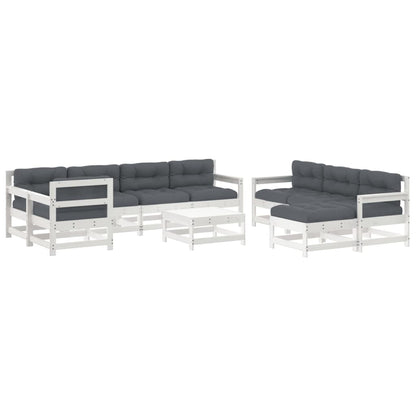 Set Divani da Giardino 10 pz con Cuscini Legno Massello Bianco - homemem39