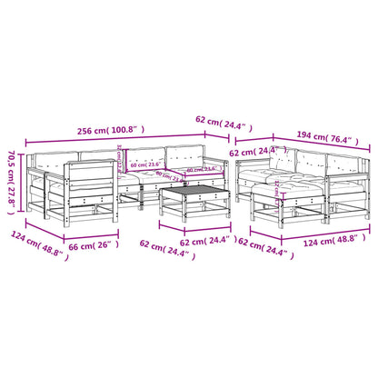 Set Divani da Giardino 10 pz con Cuscini Legno Massello Bianco - homemem39