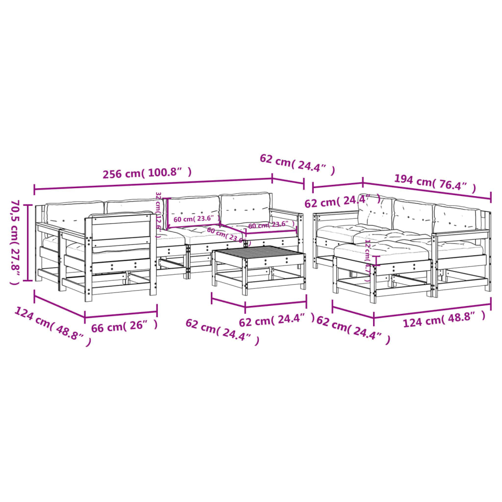 Set Divani da Giardino 10 pz con Cuscini Legno Massello Bianco - homemem39