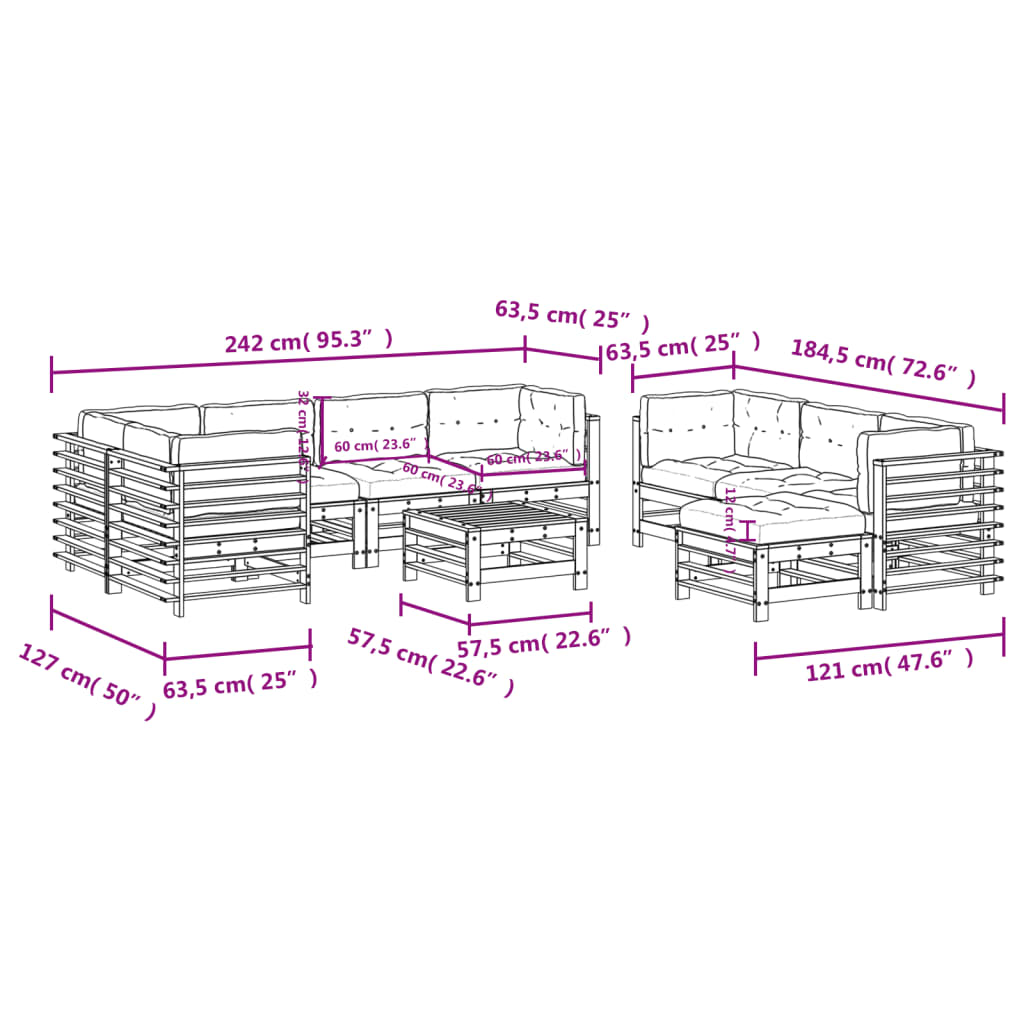 Set Divani da Giardino 10 pz con Cuscini in Legno Massello - homemem39