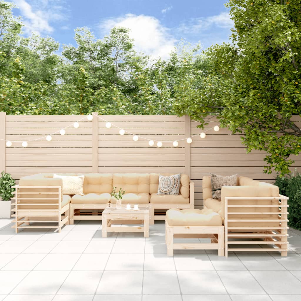 Set Divani da Giardino 10 pz con Cuscini in Legno Massello - homemem39