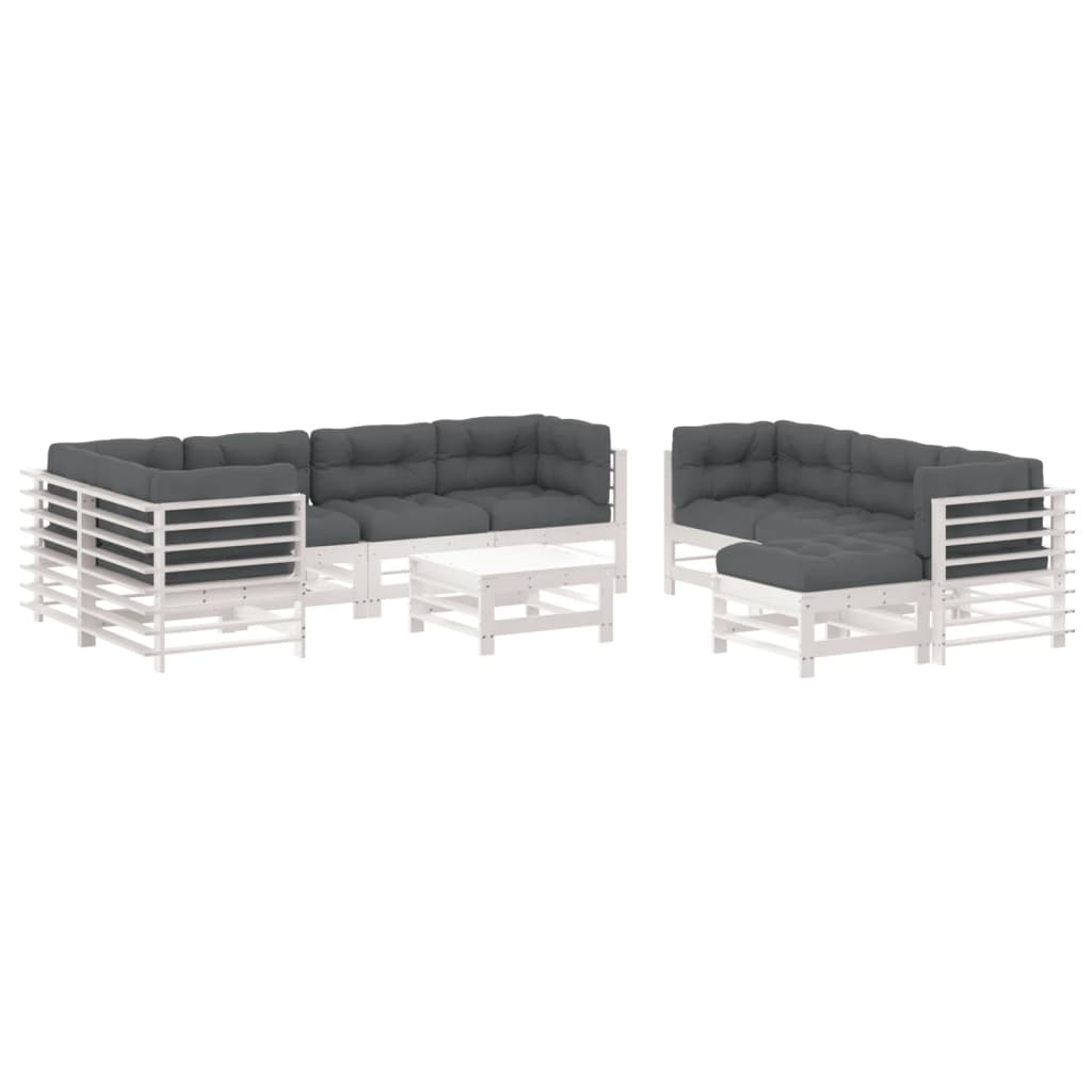 Set Divani da Giardino 10 pz con Cuscini Legno Massello Bianco - homemem39