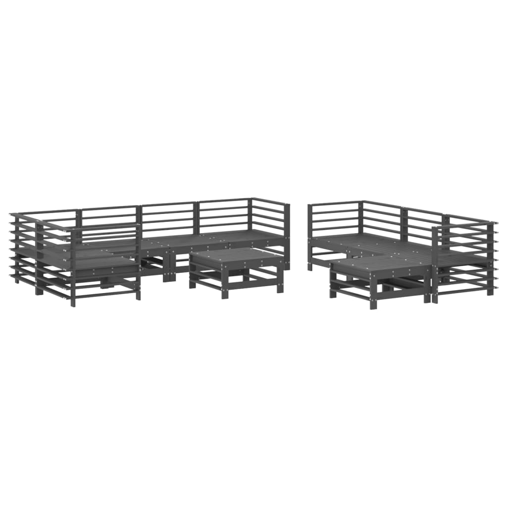 Set Divani da Giardino 10 pz con Cuscini Legno Massello Grigio - homemem39