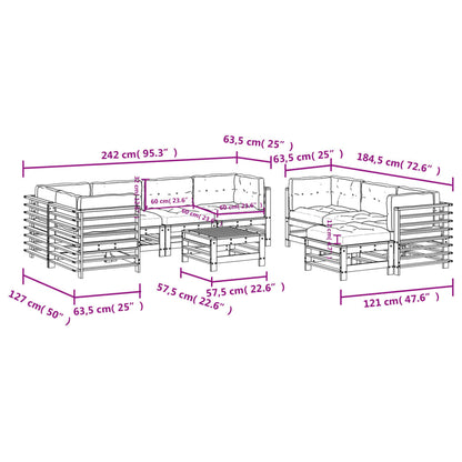 Set Divani da Giardino 10pz con Cuscini in Legno Massello Miele - homemem39