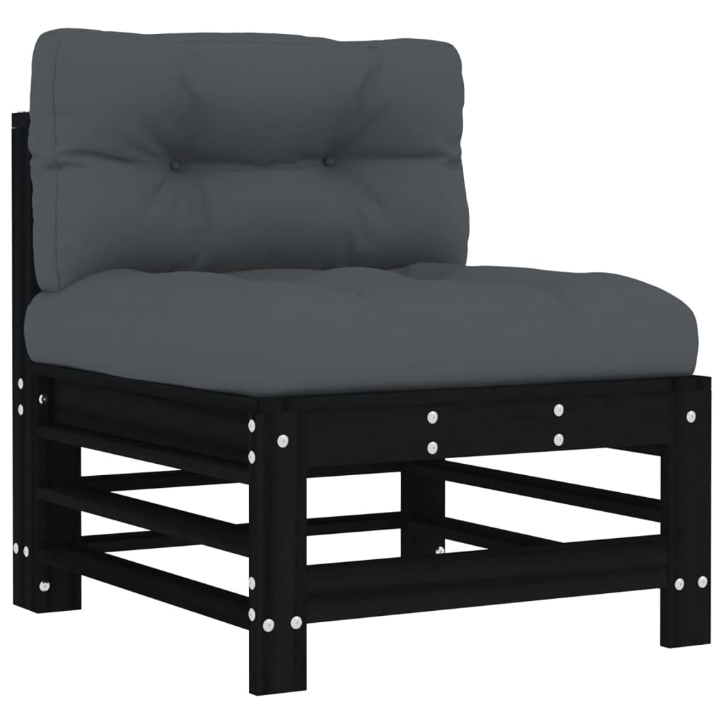 Set Divani da Giardino 10 pz con Cuscini Legno Massello Nero - homemem39