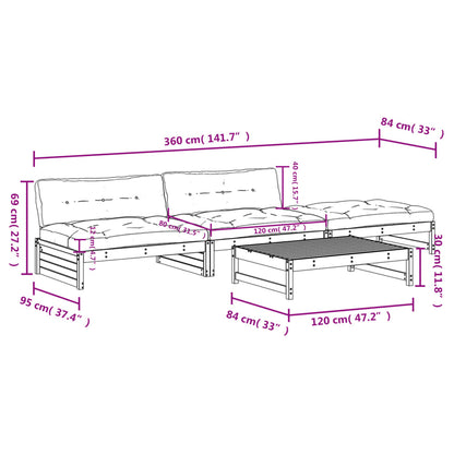 Set Divani da Giardino 4pz con Cuscini in Legno Massello Bianco - homemem39